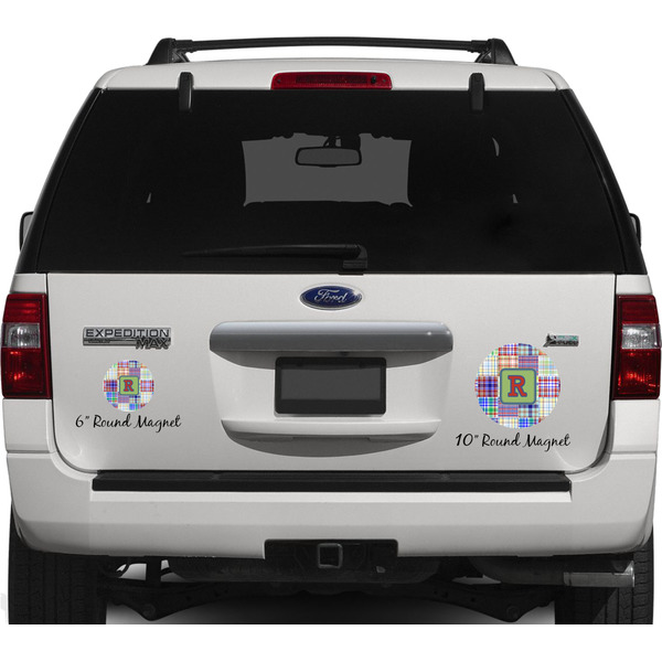 Blue Madras Plaid Print Personalized Car Magnets on Ford Explorer