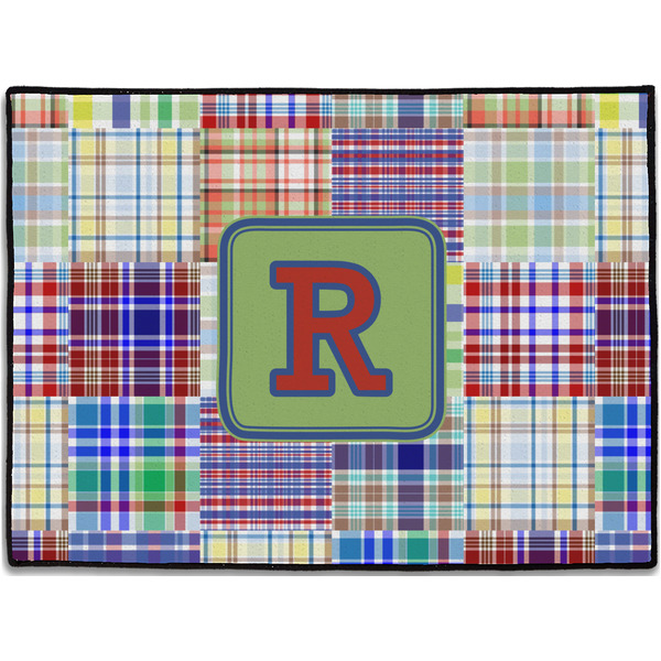 Custom Blue Madras Plaid Print Door Mat - 24"x18" (Personalized)