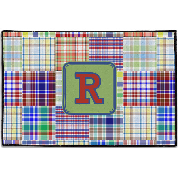 Custom Blue Madras Plaid Print Door Mat - 36"x24" (Personalized)