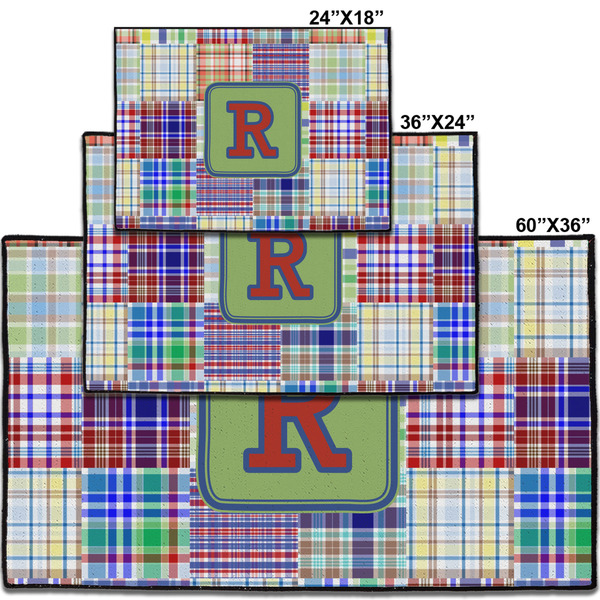 Blue Madras Plaid Print Personalized Door Mat - Group Parent IMF