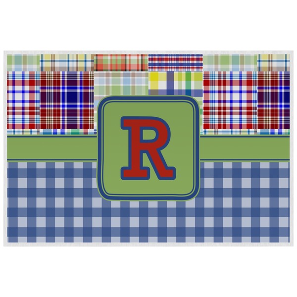 Blue Madras Plaid Print Personalized Placemat (Back)