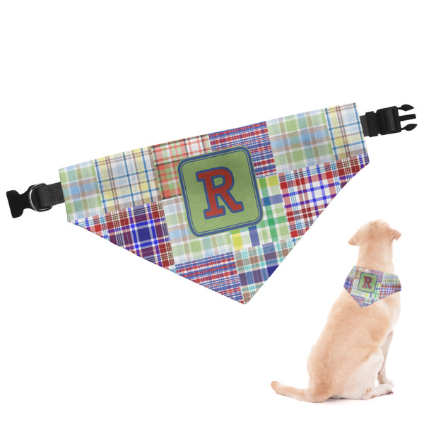 Custom Blue Madras Plaid Print Dog Bandana (Personalized)