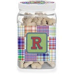 Blue Madras Plaid Print Dog Treat Jar (Personalized)