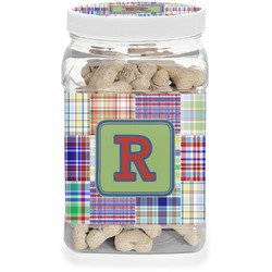 Blue Madras Plaid Print Dog Treat Jar (Personalized)