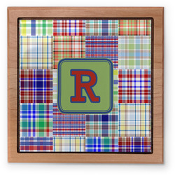 Blue Madras Plaid Print Pet Urn w/ Initial