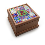 Blue Madras Plaid Print Pet Urn w/ Initial