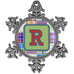 Blue Madras Plaid Print Vintage Snowflake Ornament (Personalized)