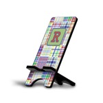 Blue Madras Plaid Print Cell Phone Stand (Large) (Personalized)