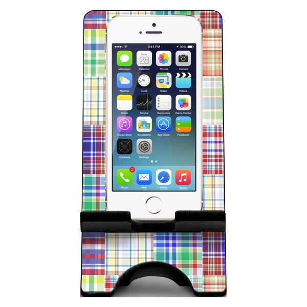 Blue Madras Plaid Print Phone Stand w/ Phone