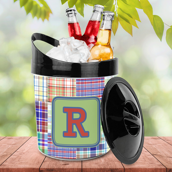 Blue Madras Plaid Print Plastic Ice Bucket - LIFESTYLE