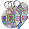 Blue Madras Plaid Print Plastic Keychain (Personalized)