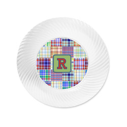 Blue Madras Plaid Print Plastic Party Appetizer & Dessert Plates - 6" (Personalized)