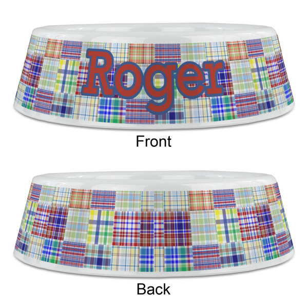 Blue Madras Plaid Print Plastic Pet Bowls - Large - APPROVAL