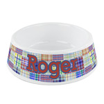 Blue Madras Plaid Print Plastic Dog Bowl - Small (Personalized)