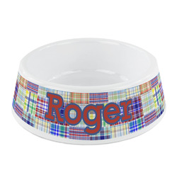 Blue Madras Plaid Print Plastic Dog Bowl - Small (Personalized)