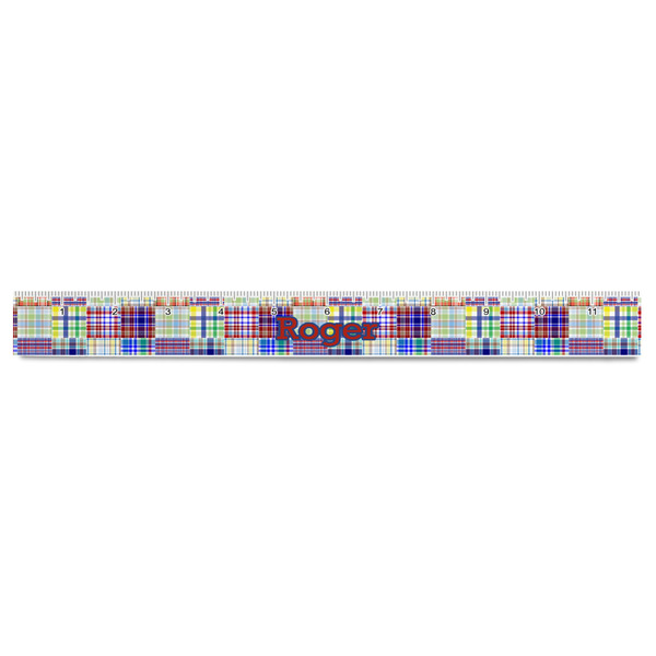 Blue Madras Plaid Print Plastic Ruler - 12" - FRONT