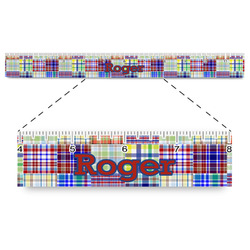 Blue Madras Plaid Print Plastic Ruler - 12" (Personalized)