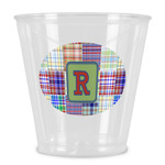 Blue Madras Plaid Print Plastic Shot Glass (Personalized)