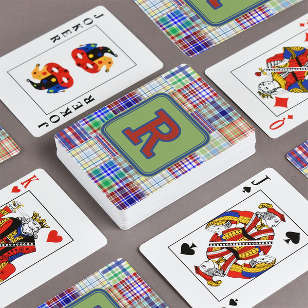 Blue Madras Plaid Print Playing Cards - Front & Back View