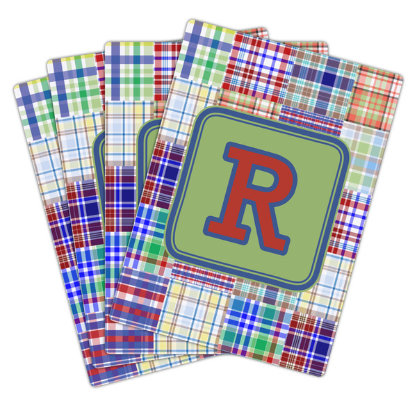 Blue Madras Plaid Print Playing Cards - Hand Back View