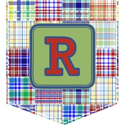 Blue Madras Plaid Print Iron On Faux Pocket (Personalized)