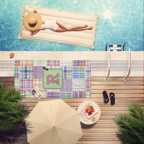 Blue Madras Plaid Print Pool Towel Lifestyle