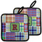 Blue Madras Plaid Print Pot Holders - Set of 2 w/ Initial
