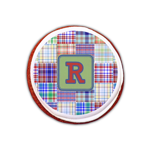 Blue Madras Plaid Print Printed Icing Circle - XSmall - On Cookie