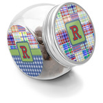 Blue Madras Plaid Print Puppy Treat Jar (Personalized)