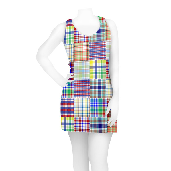 Blue Madras Plaid Print Racerback Dress - On Model - Front