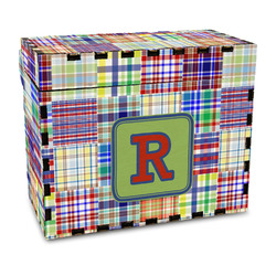 Blue Madras Plaid Print Wood Recipe Box - Full Color Print (Personalized)