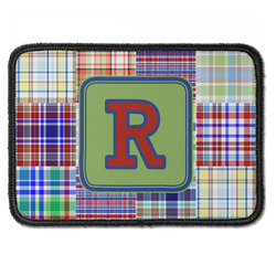 Blue Madras Plaid Print Iron On Rectangle Patch w/ Initial