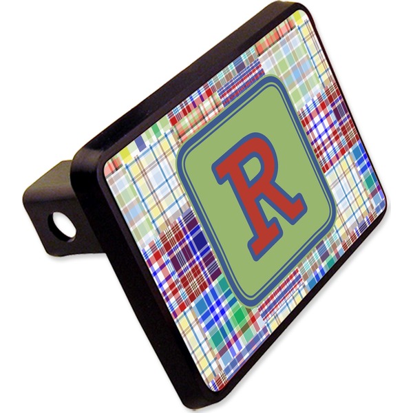Custom Blue Madras Plaid Print Rectangular Trailer Hitch Cover - 2" (Personalized)