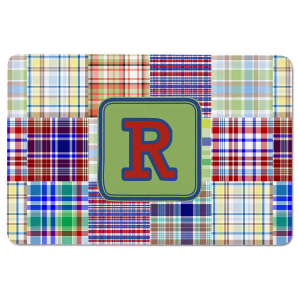 Blue Madras Plaid Print Rectangular Fridge Magnet - FRONT