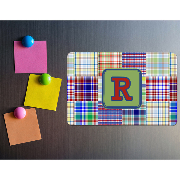Blue Madras Plaid Print Rectangular Fridge Magnet - LIFESTYLE