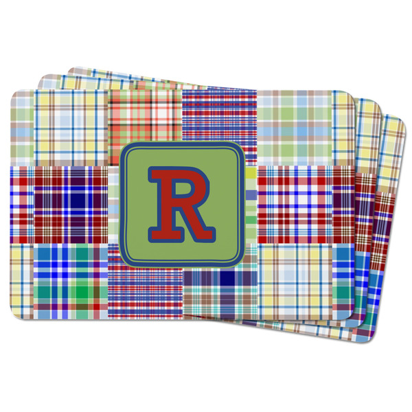 Blue Madras Plaid Print Rectangular Fridge Magnet - THREE