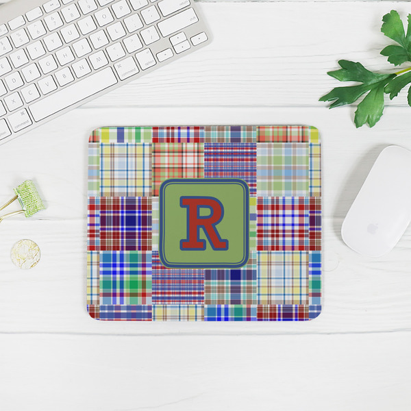 Blue Madras Plaid Print Rectangular Mouse Pad - LIFESTYLE 2