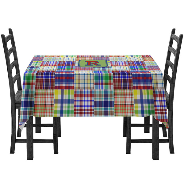 Custom Blue Madras Plaid Print Tablecloth (Personalized)