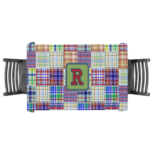 Custom Blue Madras Plaid Print Tablecloth - 58"x58" (Personalized)