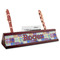 Blue Madras Plaid Print Red Mahogany Nameplates with Business Card Holder - Angle