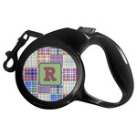 Blue Madras Plaid Print Retractable Dog Leash - Small (Personalized)