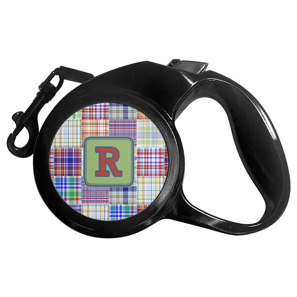 Custom Blue Madras Plaid Print Retractable Dog Leash - Small (Personalized)
