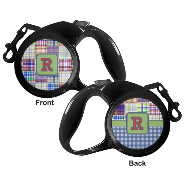 Blue Madras Plaid Print Retractable Dog Leash - Medium Large - Apvl