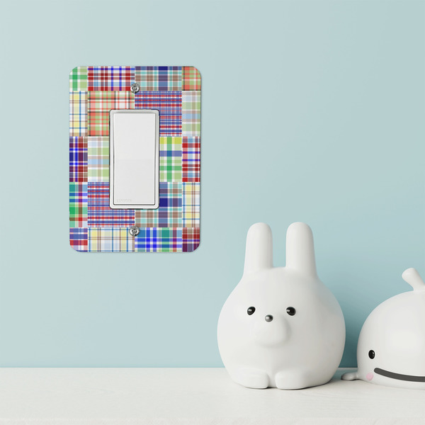 Blue Madras Plaid Print Rocker Light Switch Covers - Single - IN CONTEXT