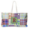 Blue Madras Plaid Print Large Rope Tote Bag - Front View