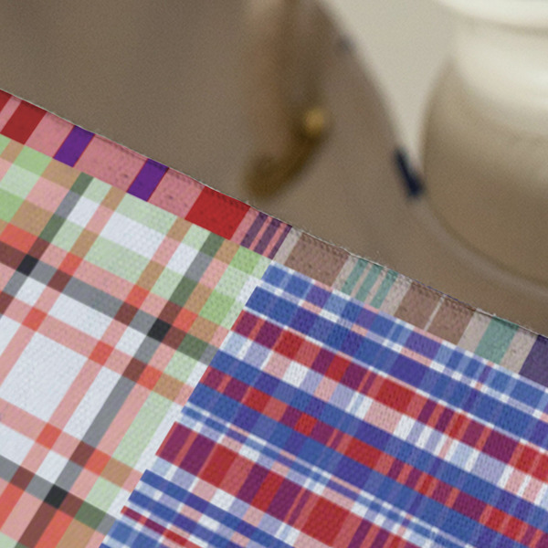 Blue Madras Plaid Print Large Rope Tote - Close Up View