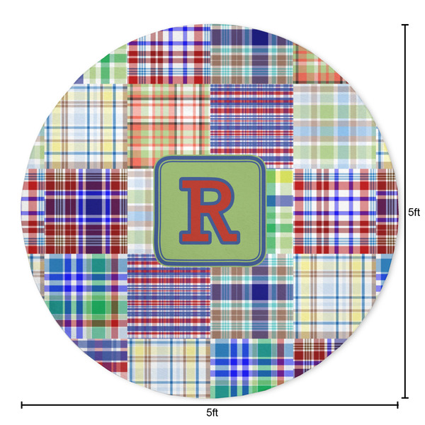 Blue Madras Plaid Print Round Area Rug - Size