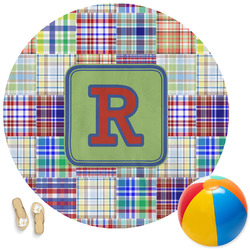 Blue Madras Plaid Print Round Beach Towel (Personalized)