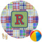 Blue Madras Plaid Print Round Beach Towel (Personalized)