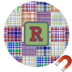 Blue Madras Plaid Print Round Car Magnet - 10" (Personalized)